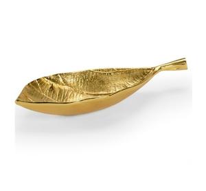 Plateau de service à feuilles en aluminium doré fait à la main par un designer, pièce maîtresse décorative écologique pour les fruits - Product Image 1