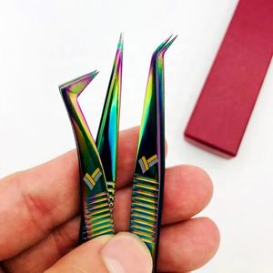 Pinzas de pestañas de acero inoxidable con logotipo personalizado, agarre fuerte, pinzas de extensión de color arcoíris, acero sostenible puntiagudo privado - Product Image 6