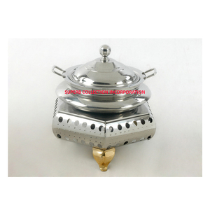 Recipiente para calentar comida estilo Mughlai, cuadrado, plateado, con base ventilada, tapa de cúpula y asas, para calentar con alcohol. - Product Image 2