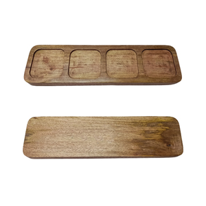 New Trendy Rectangular <b>Hand</b>-carved Natural Mango Wood Sectioned Dining Cheese Platter Snacks Serving Tray Tabletop Display - Product Image 1