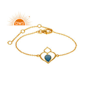Bracelet Indien en Calcédoine Bleue et Pierres Précieuses, Argent 925 Plaqué Or 18k, Bracelet Designer, Fournisseur de Bijoux, Collection Classique - Product Image 1