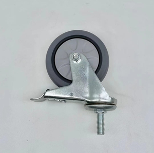 4-Inch Medium-Light Duty Steel <b>Swivel</b> TPR Brake Caster Wheels Grey Wearable Thread Stem Roller for Food Hand Trolley Noiseless - Product Image 1