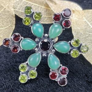 Granate de crisoprasa natural y peridoto Plata de Ley 925 pera y piedra preciosa de corte redondo anillo de declaración de plata hecha a mano - Product Image 3