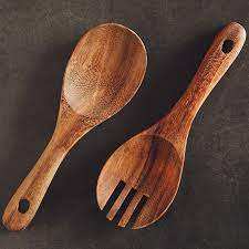 ช้อนตักข้าวเสิร์ฟทำจากไม้ขนาดกลางและสีไม้ส้อมสำหรับทำอาหาร - Product Image 4