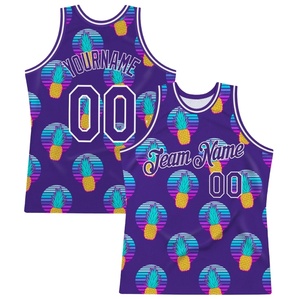 Custom Kelly Green Purple-Gold 3D Pattern Design Palm Trees Pineapples Authentic Basketball Jersey - Product Image 1