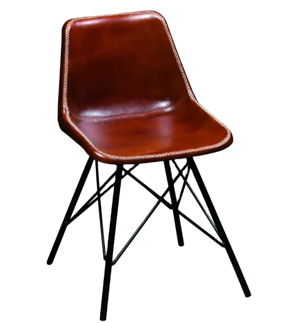 Wholesale Vintage Design Genuine Leather Hand stitched living room Chairs X shape Base Dining chairs For Hotels And Pubs Use