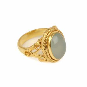 Anillo de Fiesta de Plata de Ley 925 con Baño de Oro de 18K y Piedra Lunar Blanca, Estilo Bohemio, Ovalado de 10x14mm, Fino y de Moda, el Más Vendido - Product Image 3