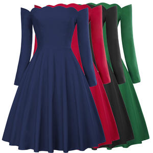 BP000485 Belle Poque Sexy Delle Donne A <span class=keywords><strong>Maniche</strong></span> <span class=keywords><strong>Lunghe</strong></span> con Spalle <span class=keywords><strong>Svasato</strong></span> A-Line Retro Dress Vintage - Product Image 3