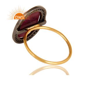 Bague en or et argent jaune 14k, vente en gros, bijoux de mariage, pierres précieuses naturelles, rubis, pavé, diamant, vente en gros - Product Image 3