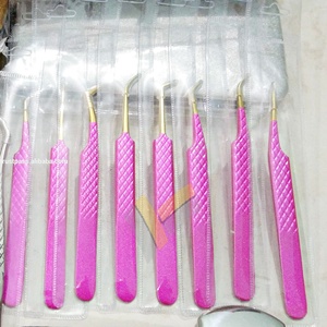 Pince à épiler d'extension de cils en acier inoxydable japonaise à paillettes roses pointues avec logo personnalisé 3D pour un volume russe durable - Product Image 2