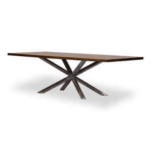 Juego de mesa de comedor de madera de mango macizo de diseño industrial para sala de estar, pierna cruzada de Metal negro, venta al por mayor, uso doméstico en Hotel para granja - Product Image 1