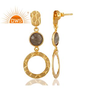 Party Wear Labradorite <b>Dangle</b> Drop <b>Earring</b> With Gold Shiny Finish Supplier 925 <b>Silver</b> Handmade <b>Earring</b> Wholesaler - Product Image 3