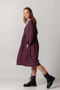 Vestido de lino para niña, tela de crepé de color púrpura, cuello redondo, manga larga, longitud hasta la rodilla - Product Image 3