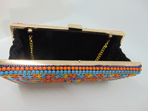 Multi-color Floral Resin Motifs in Metallic <b>Frame</b> Box Clutch - Product Image 3