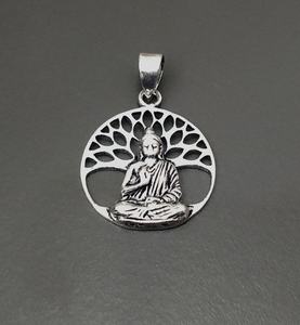 Collier pendentif Bouddha tibétain religieux pour femme, plaqué argent, couleur laiton - Product Image 1
