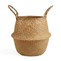 Panier en jonc de mer naturel/coloré, écologique et durable, pour le rangement du linge, les plantes et la décoration (multifonctionnel)