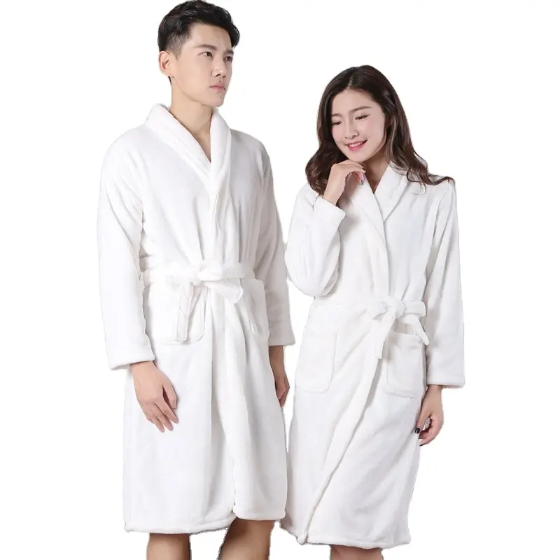 Paar Hotel haus SPA Flanell Nachthemd weiß sehr billig Bademantel lange Korallen ärmel Kimono-Stil Robe