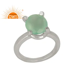 Prong-Set Aqua Chalcedoon Edelsteen Midi Ring Sieraden 925 Silver Wedding Ring Fabrikant India Sieraden