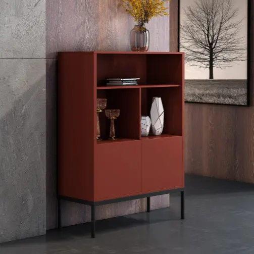 新しいデザインモダンで豪華なダークオレンジのサイドテーブル装飾キャビネット金色のステンレス鋼フレームテーブル引き出し付き