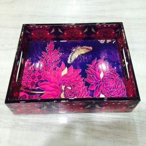 Enamel Serving <b>Tray</b> With Floral Design Designer Food Serving <b>Trays</b> Distressed Wood Serving <b>Tray</b> - Product Image 2