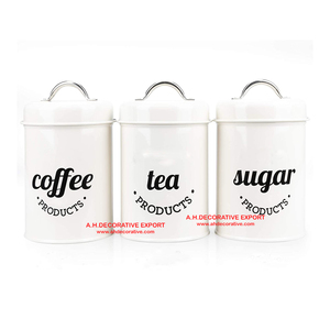 Kitchen <b>Canister</b> <b>Set</b> White Color Kitchen <b>Canister</b> Decoration Lids <b>Set</b> of 3 customized Logo Metal <b>Canister</b> Planters - Product Image 1