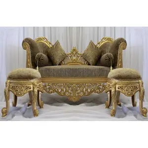 Conjunto de sofás y taburetes de madera tallados para boda, conjunto de sofás de calidad para escenario de boda, lujoso, musulmán - Product Image 1