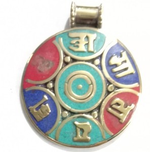 Nouvelle arrivée tibétain bouddhiste Mantra pendentifs religieux bijoux en alliage avec pierre turquoise - Product Image 6