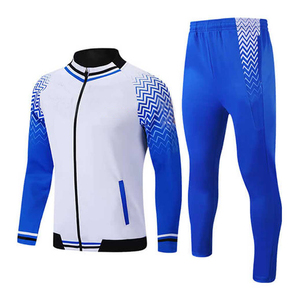 Men's Blue White Geometric Print Tracksuit Full Sleeve Zipper Sporty Casual Wear Spring Season Quick Dry Spandex Polyester - Product Image 1