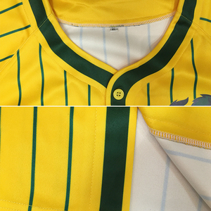 Maillot de baseball Darkside Wolves jaune et vert rayé, boutonné, unisexe, pour adulte, uniforme de sport respirant en polyester à manches courtes - Product Image 4