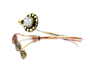 Brazalete ajustable de piedra lunar arcoíris natural para pulsera plateado de moda con acabado cepillado abierto para pulsera - Product Image 2