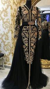 2022 nuevo vestido de caftán de terciopelo elegante y elegante con bordado Dabka cuentas de cristal trabajo de piedra de cristal encaje con lentejuelas volante de red - Product Image 2