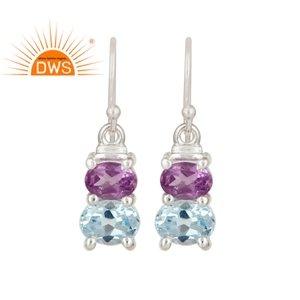 Boucles d'oreilles pendantes en argent Sterling 925, améthyste violette et topaze bleue, pierre précieuse, vente en gros, livraison gratuite - Product Image 1