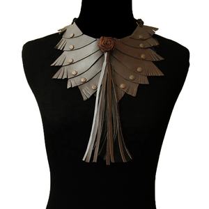 Boho Brown Flower Tussle African Necklace With <b>Leather</b> Cord for Wedding or Christian Occasions Choker Style Bohemian Necklace - Product Image 1