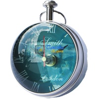 Horloge de poche vintage Smith London Art Déco en laiton fait main, chiffres romains, verre bleu décoratif, mouvement à quartz de haute qualité, pour la maison