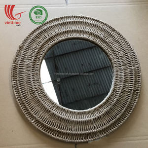 Espejo de pared enmarcado de algas marinas redondas vietnamitas al por mayor, Pajita tejida a mano, decoración de color personalizada de Vietnam por Viettime Craft - Product Image 5