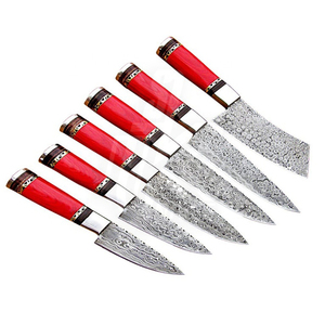 Custom Handmade Damascus Steel Chef <b>Knife</b> <b>Set</b> with Camel Horn Handle <b>Set</b> 5 Pcs and Genuine Leather Sheath Chef <b>Set</b> - Product Image 4
