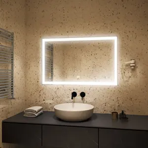 Aluminum Frame Bathroom Mirror Attached Light Fluorescent