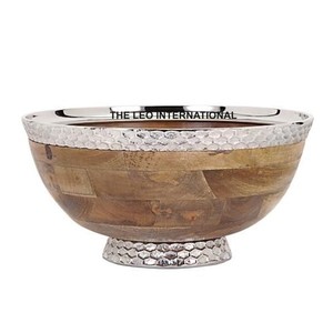 ชามโลหะทรงกลมทำจากไม้และสเตนเลสสตีลสำหรับเสิร์ฟลูกอมผลไม้แห้งจานชามตกแต่งบ้าน - Product Image 1