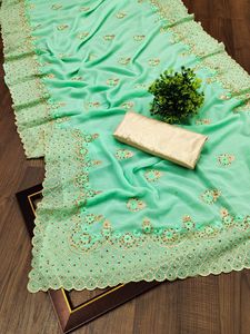 Les plus belles tenues de fête Saree en filet à broderie lourde avec chemisier Vêtements pour femmes indiennes Vente en gros à bas prix Surat Apparelgarment - Product Image 4