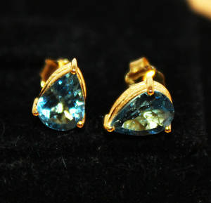 Anillo de Aguamarina natural hecho a mano 9K oro amarillo sólido mujeres Stud pendientes joyería mayorista - Product Image 5