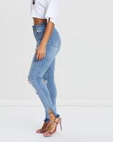 OEM Plus Size Mid High Collar Straight Plaid Denim Women Stretch Ripped Breathable Eco-Friendly Waterproof Streetwear Casual
