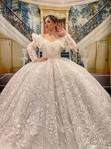 Vestido de novia turco para mujer, elegante, largo, de noche, de gasa, tul, satén, de lujo, de alta calidad - Product Image 6