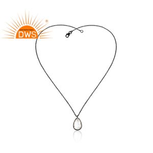 Collier en cristal et Quartz avec pendentif en plaqué Rhodium noir, 1 pièce, pierre précieuse naturelle à la mode - Product Image 2