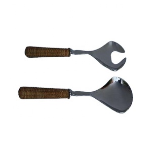 High Quality Steel Polished Handles Rattan Weaved Salad Set with <b>Other</b> Materials Flatware <b>Dinnerware</b> Set - Product Image 1