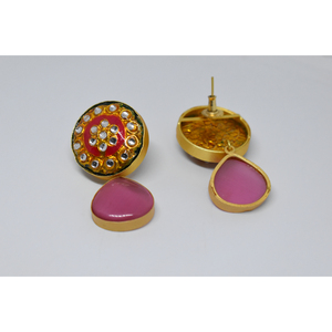 Partywear ตุ้มหูทองเคลือบทองเหลือง,ต่างหูแบบห่วงสำหรับเด็กหญิงและสตรีผิวด้านลาย Meenakari ปี2022 - Product Image 3