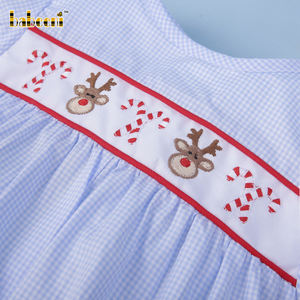 Venta al por mayor OEM ODM Pelele de bebé con smock hecho a mano, patrón de reno y dulces, algodón orgánico, temporada de primavera - BB2850 Babeeni Certificado OEKO-TEX - Product Image 4