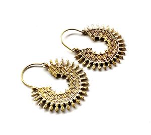 Pendiente de aro de latón dorado con zona plateada, joyas indias bohemias en forma de flor para fiestas, bodas, compromisos de confianza - Product Image 5