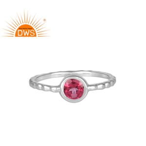 ธรรมชาติรอบตัดสีชมพูพลอยบุษราคัม925แหวนเงินสเตอร์ลิงสตรีผู้ผลิตเครื่องประดับผู้ค้าส่ง - Product Image 1