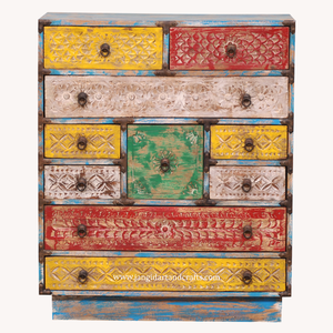 Antique Multicolor Distress Solid Wood Handmade Living Room <b>Cabinet</b> 10 Drawers Chest Buffet Storage Sideboard - Product Image 1
