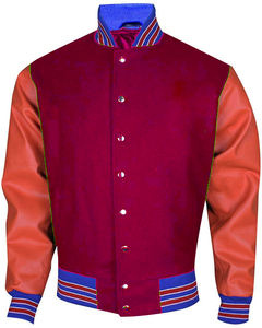 Chaquetas universitarias con cuerpo de lana y mangas de cuero genuino personalizadas con logotipo frontal para invierno - Product Image 4